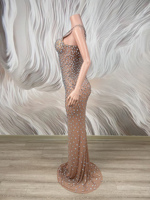 Robe de soirée sirène en maille transparente ornée de strass pour femme, collection Novance Y5510-D, produit phare 2026, marque de luxe, pour fêtes formelles
