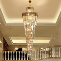 Lustre moderne en cristal pour escalier, grand luminaire en chaîne pour villa, décoration intérieure, lampe en métal doré et cristal