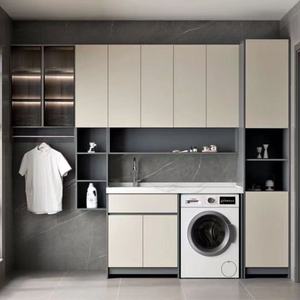 <span class=keywords><strong>Mobile</strong></span> per Lavanderia <span class=keywords><strong>con</strong></span> Lavatrice Integrata, Design Popolare, Grande Capacità di Stoccaggio e Organizzazione - Product Image 3