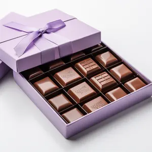Индивидуальная фиолетовая упаковка, свадебные шоколадные коробки с лентой, коробка для шоколада