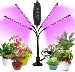 US FREE SHIPPING 360 Degree Rotation Home Plant LED Lighting 4 Heads Dimmable Desk Clip Grow Light With 3 Lighting Modes And Rem