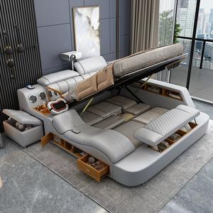 Современная роскошная мебель для спальни, электрические массажные кровати, двуспальная кровать размера «king-Size», кожа и матрас, дизайн - Product Image 6