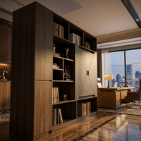 Grand meuble de classement exécutif de luxe avec étagères asymétriques en bois grainé anthracite pour bureau moderne