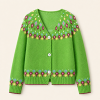 Cardigan en tricot pour femme personnalisé, col en V, jacquard, fabrication OEM ODM, marque privée
