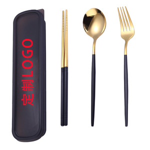 Juego de cubiertos de acero inoxidable para celebridades de internet, cuchara, palillos, tenedor, juego de dos o tres piezas, portátil para estudiantes y viajes. - Product Image 5