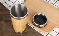 Tasse à café en bambou naturel personnalisable, flacons d'eau, en acier inoxydable 450, sous vide, avec couvercle sans BPA, de 18/8 ml/16OZ