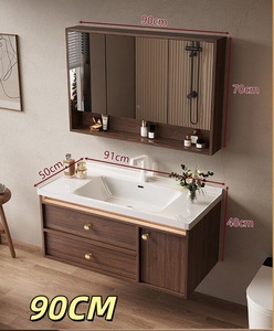 Ensemble de meuble de salle de bain moderne en noyer chinois avec lavabo intégré en céramique et armoire à miroir intelligente - Product Image 6