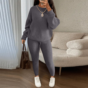 Women's Knitted <b>Sweater</b> Pants <b>Set</b> Solid Color Casual Suit Xs S M L Xl 2xl 3xl 4xl 5xl Europe And America - Product Image 2