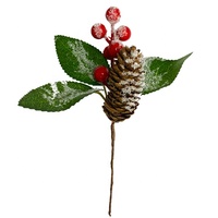 Jarum pinus buatan semprotan Berry merah dekorasi bunga ranting bel kerucut pinus dekorasi cabang Holly bunga buatan