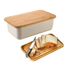 Caixa De Pão Plástica Moderna Com Tampa De Placa De Corte De Bambu, Armazenamento De Pão, Recipiente De Pão Para O Balcão De Cozinha