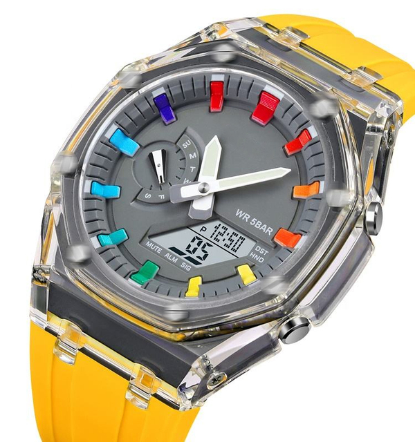 GA2100 Outdoor Sports Watch Men's Simple Color LED Dual Time Display Digital Watch Solid Color Rubber Strap Watch