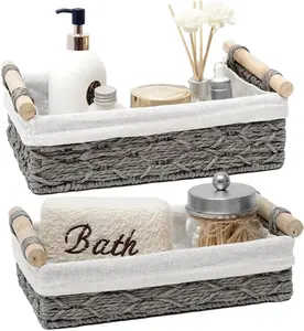 Paper rope storage basket with handle debris storage basket Bathroom tank top small woven storage basket