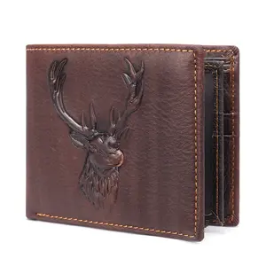 Marrant Vintage Animal Embossed Leather Short Wallet Money Clip Genuine Leather Card Holder Wallet for Men