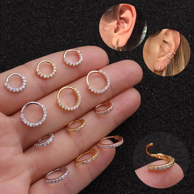 KOMI 2020 Best Selling Round Zircon Cartilage Pierced Ear Nose Ring Body Earrings Jewelry