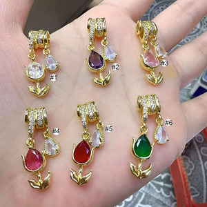 CZ9402 Dijes Colgantes de Flor de Tulipán y Lágrima de Circonita con Esmalte y Baño de Oro de 18k, Compatibles con Pulseras de Estilo Europeo - Product Image 1