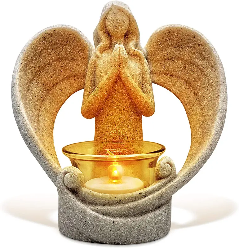 Polyresin Tealight मोमबत्ती धारक सहानुभूति उपहार, चंचल एलईडी मोमबत्ती के साथ एन्जिल मूर्तियों की स्मृति में प्यार करता था एक शोक