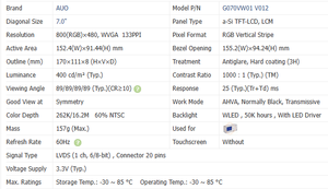 G070VW01V012  Écran de moniteur patient de chevet LCD AUO 7 pouces WLED 50 000 heures avec pilote LED 800x480 400 nits Panneau industriel - Product Image 6