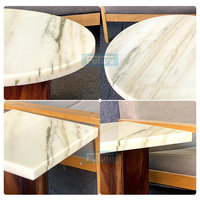 Meubles de style luxueux, socle en bois bas, table d'appoint en marbre Calacatta Gold 100% pierre naturelle, ensemble de table à thé pour salon