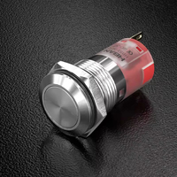 Interruptor de Botón Electrónico Momentáneo/Con Bloqueo HBAN IP67 de Latón Niquelado de 16 mm con Cabeza Plana, 5A 250V, para Paneles de Control Industrial
