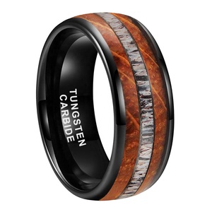 Coolstyle Jewelry 8mm Wholesale Domed Whisky <strong>Wood</strong> Deer Antler Inlay Engagement <strong>Wedding</strong> Band Black Tungsten <strong>Ring</strong> for <strong>Men</strong> Women - Product Image 1