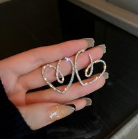 Creux grand coeur boucle d'oreille exquis strass pêche amour coeur boucles d'oreilles femmes tempérament brillant boucle d'oreille fille bijoux