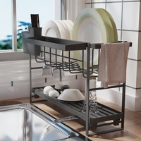 Égouttoir à vaisselle en métal pour évier de cuisine, type sur pied, pour comptoir domestique, multifonctionnel, double couche, mobile, à fixation par perçage