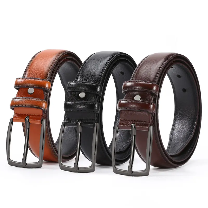 Manufacture Custom Durable PU Leather Belts for Professional designer Men Belt Black Good Pin Buckle Belt