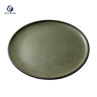 Assiette en porcelaine zen asiatique VAYSMA, glaçure vert foncé, faite à la main, passe au lave-vaisselle, pour servir les plats principaux, les salades, les steaks