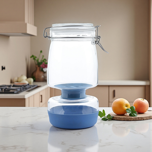 Wholesale 34oz Airtight Olive Glass <b>Pickle</b> <b>Jar</b> with Strainer Flip Cap Plastic for Kimchi and Food Container - Product Image 2