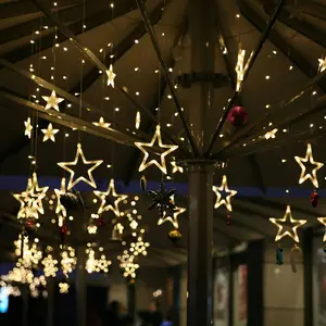 Праздничная Свадьба Рождество Мерцающая звезда светодиодная оконная занавеска светодиодная гирлянда Луна Звезда сосулька уличная сказочная гирлянда