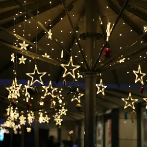 Cortina de led com estrelas, estrelas e lua led, para casamento, para festas e natal, para áreas externas