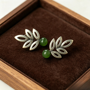 Orecchini a Perno Rotondi a Forma di Foglia Verde Cava, Gioielli Minimalisti alla Moda per Donne - Product Image 3
