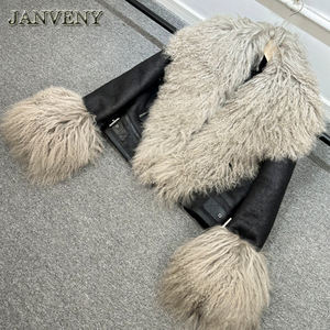 JANVENY 2024 Nuova Giacca Calda Invernale <span class=keywords><strong>in</strong></span> <span class=keywords><strong>Ecopelle</strong></span> con Collo <span class=keywords><strong>in</strong></span> Pelliccia di Pecora Mongola da <span class=keywords><strong>Donna</strong></span> Cappotto Corto Caldo <span class=keywords><strong>in</strong></span> Similcamoscio di Agnello Vestibilità Larga <span class=keywords><strong>in</strong></span> Pelle PU - Product Image 6