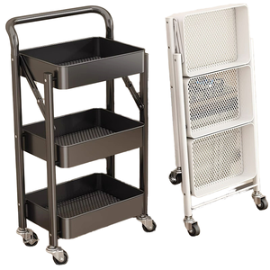 Nuovo Carrello Portaoggetti Pieghevole Multistrato in Acciaio al Carbonio per Cucina e Camera da Letto - Product Image 1