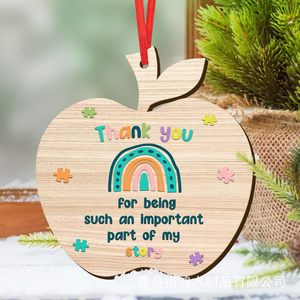 Ornement suspendu en forme de pomme en bois, couleur naturelle, entièrement peint, décoration de sapin de Noël - Product Image 1