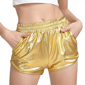 High Rise Metallic Shorts With Shiny Finish Stretchy Fabric Side Pockets Elastic Waist Women Metallic Shorts For Party - Product Image 3