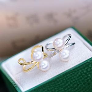 ขาตั้งเครื่องประดับเงินแท้ S925 สำหรับงาน DIY พร้อมลูกปัดกลมขนาด 8-10 มม. รุ่น 1866-ขาตั้งเปล่าสำหรับแหวนไข่มุกคู่ - Product Image 1