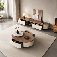 Table Basse Ovale Moderne Minimaliste Écologique avec Deux Tiroirs pour Mobilier de Maison, Bureau, Salon, Appartement - Facile à Nettoyer
