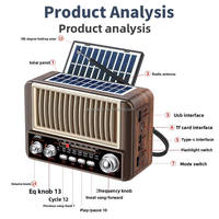 Retro Tragbarer BT-Lautsprecher AM/FM-Radio Solar- und Batteriebetrieben Vollband-Kartensteckplatz für Senioren