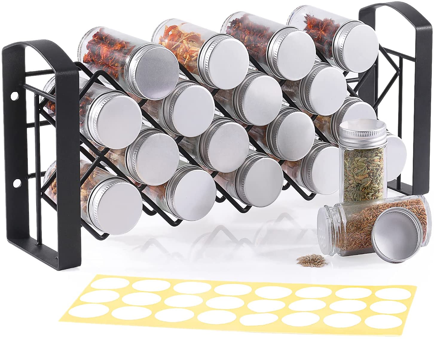 Стойка для специй, органайзер для столешницы с 18 пустыми стеклянными банками для специй