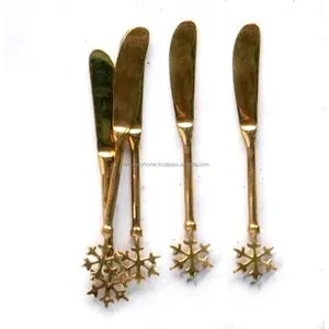 Bright Golden Brass Cheese spreader With Handmade Handle English Snowflakes End Western Style Cheese spreader Set