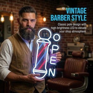 Letrero Luminoso <span class=keywords><strong>de</strong></span> Neón para Barbería, Decoración <span class=keywords><strong>de</strong></span> Pared con Logotipo para Salón <span class=keywords><strong>de</strong></span> Belleza, Alimentación USB Regulable, Azul, Rojo, Blanco (16.5"x7.8") - Product Image 3