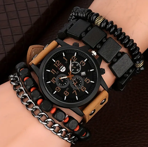 Wholesale Men Fashionable Round <strong>Pointer</strong> Quartz Watch With 4pcs Bracelets Set Montre Homme Gift Sets - Product Image 6