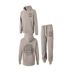 Men's Solid Color Hoodie Sweatshirt Set 2-Piece Casual Tracksuit Custom Logo Print Front Back Winter Wear 100% Cotton Fleece - Product Image 1