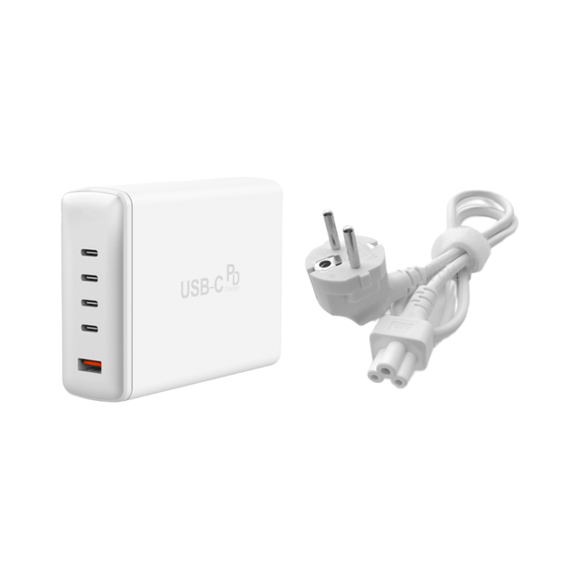 240W Desktop Quick Charger with 5 Ports 4C 1A Grounded C6 Inlet 140W GaN PD 3.1 Type C OTP Protection OVP Prot