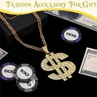 Collier pendentif dollar américain entièrement serti de diamants pour hommes, style hip-hop, chaîne en alliage pour rappeurs, accessoires de costume d'Halloween