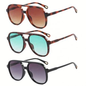 Gafas de Sol de Piloto con Marco Grande Vintage 2025, Personalizadas con Logotipo, Protección UV400, Diseño de Doble Puente con Estampado de Leopardo, para Hombre y Mujer - Product Image 1