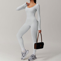 2025 nouveau printemps à manches longues U dos évidé Sexy danse body séchage rapide poches Scrunch bout à bout femmes Yoga combinaisons