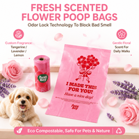 Sacs à crottes de chien parfumés aux fleurs, extra épais, anti-fuites, sans dégâts, avec impression de logo personnalisée en usine, pour les promenades en extérieur