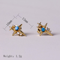 SubtleGlam Boucles d'oreilles clous géométriques tendance en argent sterling plaqué or avec opale naturelle, cadeau unisexe